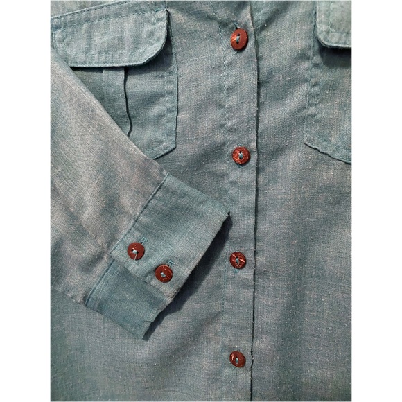 Women's 3/4 Sleeve Button Down Shirt with Lace Knit Shoulders, Size S - Picture 5 of 8